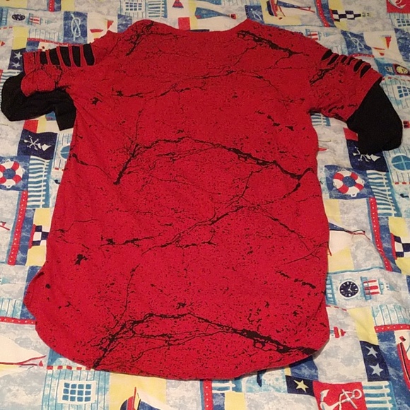 Red Shirt with Paint designs- zipoer in front - Picture 2 of 2